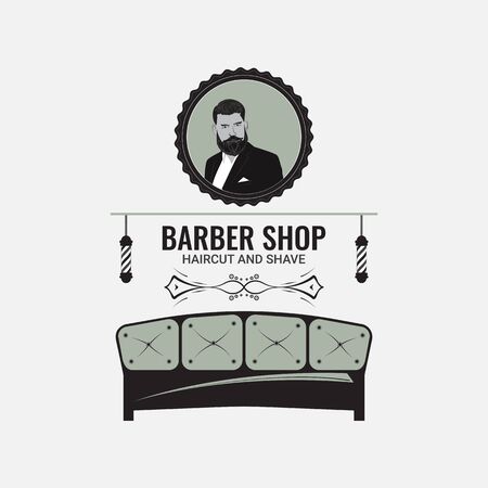 Barbershop decorated in retro style. Signboard for a hairdresser and barbershop salons on a white background. Logo with hair salon accessories.のイラスト素材