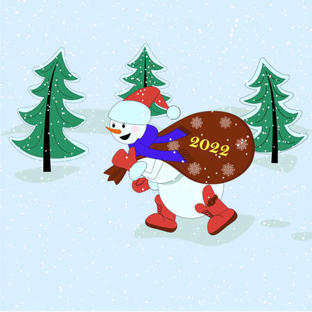 Snowman with a bag 2022のイラスト素材
