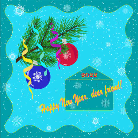 New Years card with a Christmas tree branchのイラスト素材
