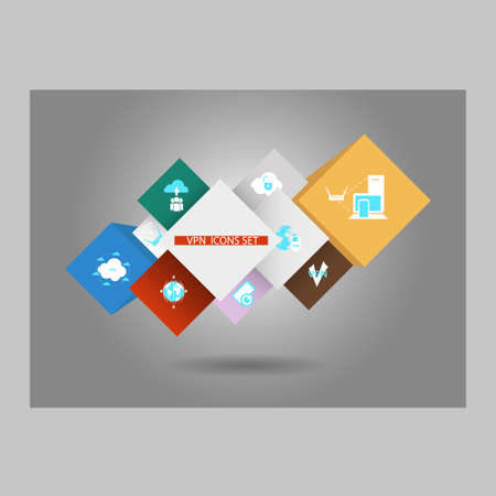 Composition of elements for infographics or for web design from simple vector cubes of abstract shapes and VPN iconsのイラスト素材