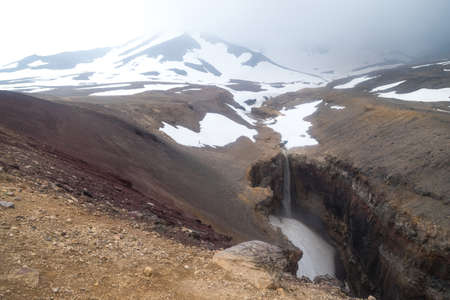 waterfall and mountain view on the Kamchatka Peninsulaの写真素材