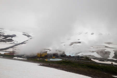 view of the working Mutnovsky geothermal power station. Russia, Kamchatka peninsulaの写真素材