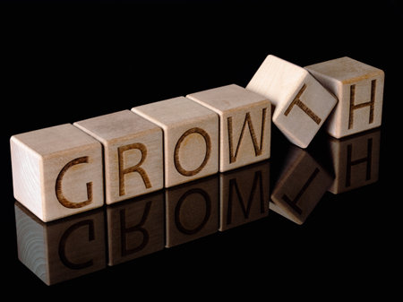 GROWTH word is written on wooden cubes as investment conceptの写真素材