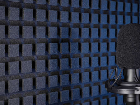 Professional condenser microphone in podcasting studioの写真素材
