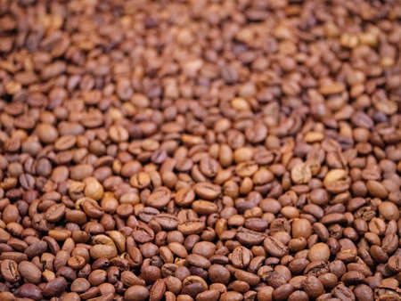 Selective focus on roasted coffee beansの写真素材