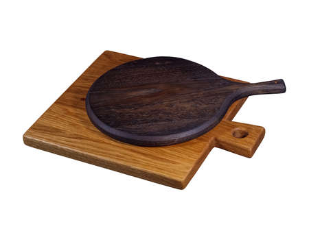 Dark and light oak wood cutting boards isolated on whiteの写真素材