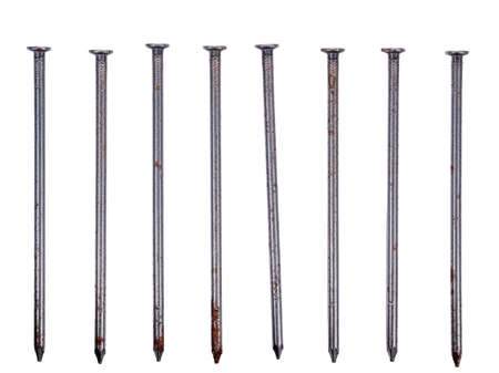 Old rusty nails isolated on white backgroundの写真素材