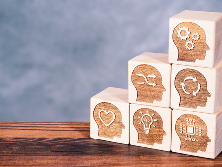 Soft power skills symbols on wooden cubes as a concept of enhanced management capabilityの写真素材