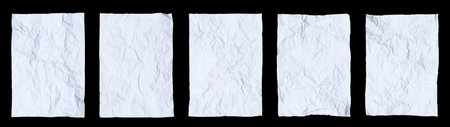 Set of crumpled and wrinkled blank paper posters isolated on black backgroundの写真素材