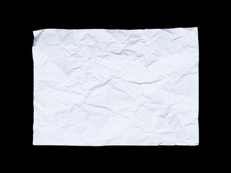 Creased and wrinkled paper poster texture isolated on black backgroundの写真素材