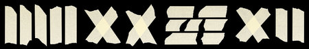 Set of a different pieces of adhesive tape isolated on black backgroundの写真素材
