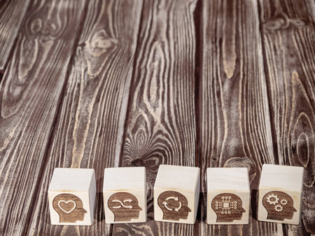 Soft power skills symbols on wood blocks as concept of new form of corporate managementの写真素材