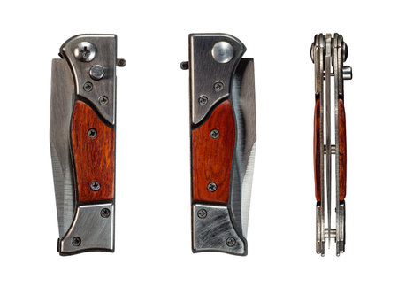 Set of different views on the folding knife isolated on white backgroundの写真素材