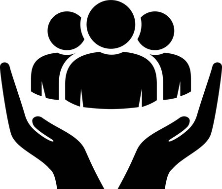 People in the palm of your hand icon as a concept of support and communicationのイラスト素材