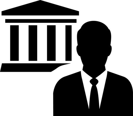 The icon of the government building and the manager as a concept of management and governanceのイラスト素材