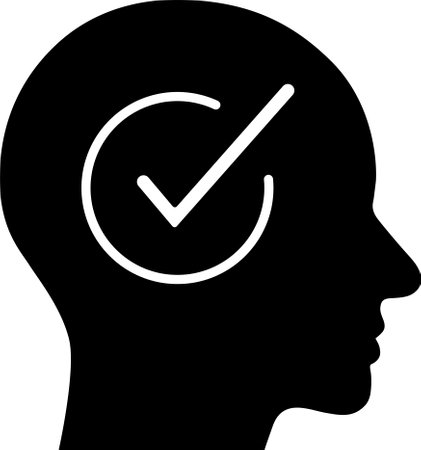 Flat icon of check mark in human head as a concept of personal choice or solutionのイラスト素材