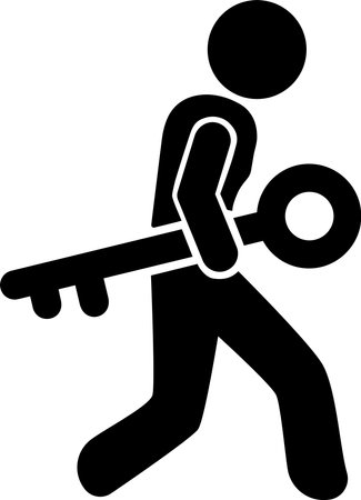 Icon of a man with a key as a concept of financial scam, phishing and fraudのイラスト素材