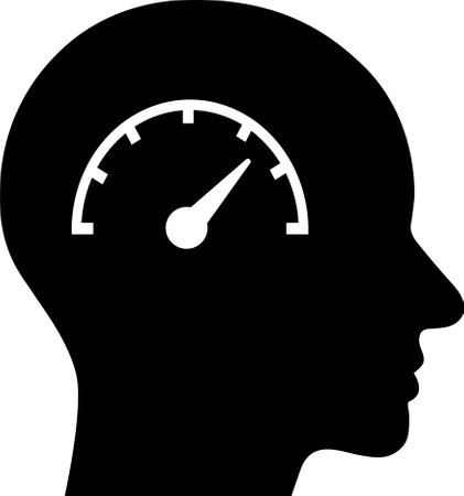Flat icon of speedometer in human head as a concept of regulating skills and capabilitiesのイラスト素材