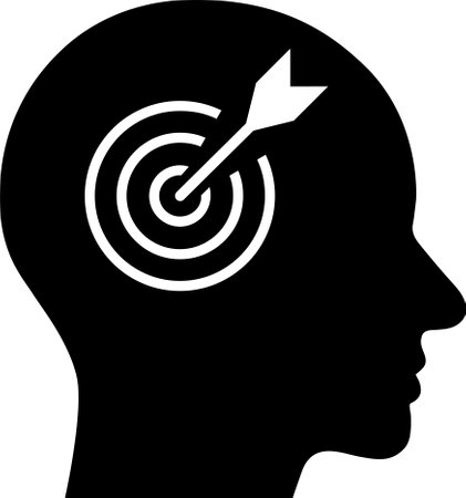 Flat icon of dart target in human brain as a concept of perceptionのイラスト素材