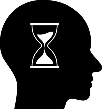 The icon with hourglass in human head as concept of patience and self-controlのイラスト素材