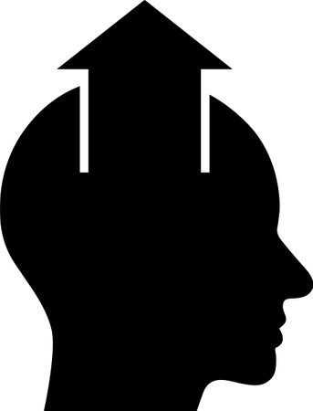 Flat icon of a human head and upward arrow as concept of personal growthのイラスト素材