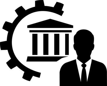 The icons of government, public manager, and gear as a concept of management and regulationのイラスト素材