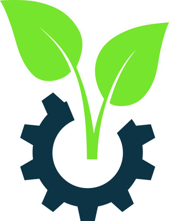 Icon of a sprouting plant in the cogwheel as an eco industry conceptのイラスト素材