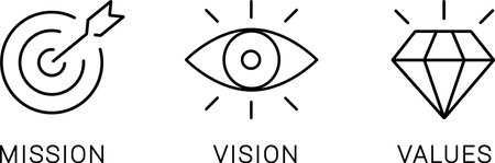 Linear vector icons of mission, vision and values as business growth conceptのイラスト素材