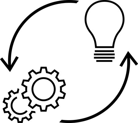 Linear icons of idea and process as a concept of implementationのイラスト素材