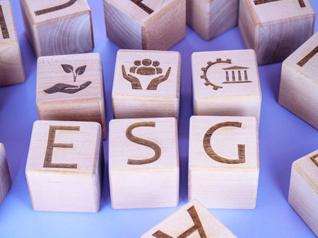 ESG symbols on wooden cubes as a concept of company governance principlesの写真素材