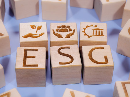 ESG symbols on wooden cubes as a concept of corporate business management principlesの写真素材