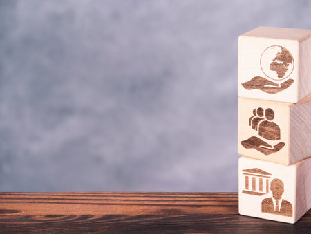 ESG symbols on wooden board as a concept of corporate business management principles