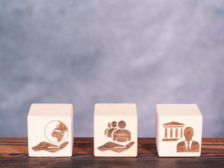 ESG symbols on wooden board as a concept of company governance principlesの写真素材