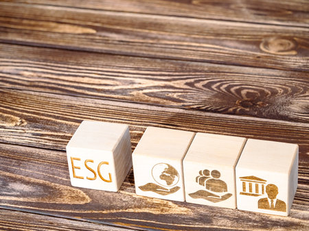 ESG symbols on wooden board as a concept of company governance principles and criteriaの写真素材