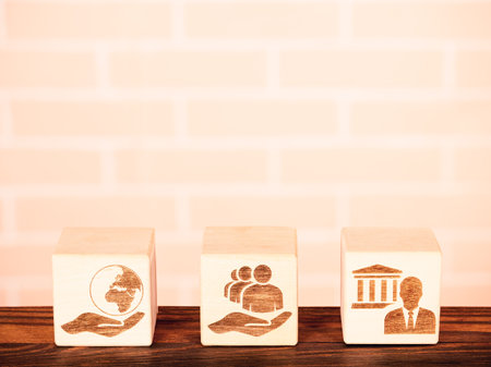 ESG symbols on wooden board as a concept of the environmental conservation principlesの写真素材