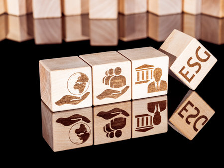 Environmental, Social and Governance symbols as a concept of compliance with ESG principlesの写真素材
