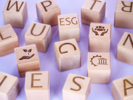 ESG symbols on wooden cubes as a concept of corporate business principlesの写真素材