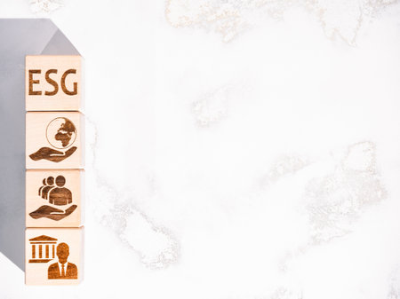 ESG criteria symbols on wooden cubes as a concept of the environmental conservation principlesの写真素材