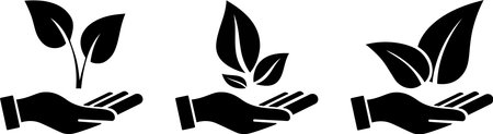 Flat icons of a plant in the palm of your hand as a concept of the conservation environmental principleのイラスト素材