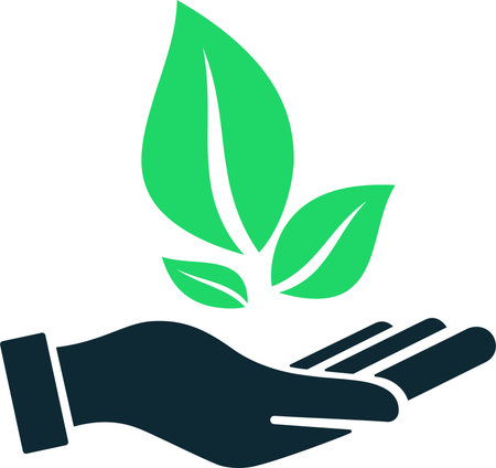 Flat icon of a plant in the palm of your hand as an ecology saving conceptのイラスト素材