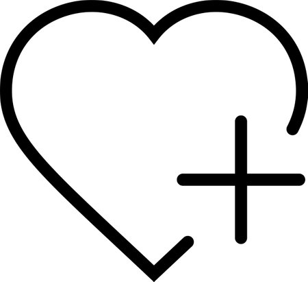 Linear icon of heart with plus as a concept donation, charity and aidのイラスト素材
