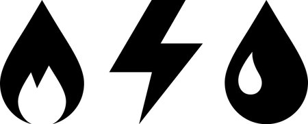 Flat icons of Electricity, Gasification and Water supply as concept of utility bills paymentのイラスト素材