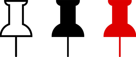 Set of push pin icons. Linear and flat designのイラスト素材