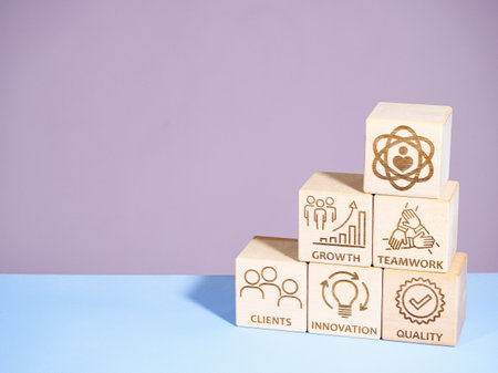 Symbols of core values as a concept for successful business managementの写真素材