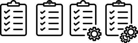 Set of linear icons of checklist as technical support or contract conceptのイラスト素材