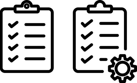 Linear icons of checklist with gear as technical support conceptのイラスト素材