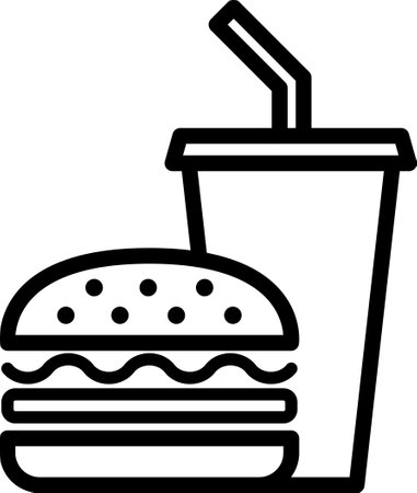 Cheeseburger and drink cup line icon as a diner symbolのイラスト素材