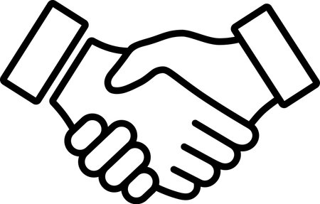 Linear icon of handshake of two hands as concept of trust and supportのイラスト素材