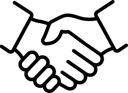 Linear icon of handshake of two hands as concept of business, trust or supportのイラスト素材