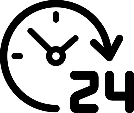 Linear icon of 24 hours a day as symbol of 24-hour serviceのイラスト素材